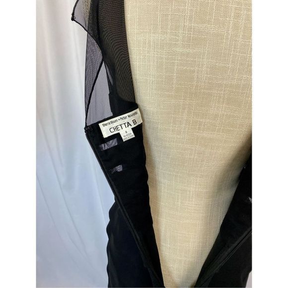 Chetta B Sherrie Bloom Peter Noviello 100% Silk Black Designer Tiered Dress Wome - Picture 4 of 16